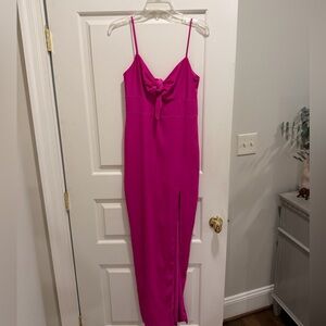 Aidan Mattox Fuchsia Pink Twist-Front Slip Dress